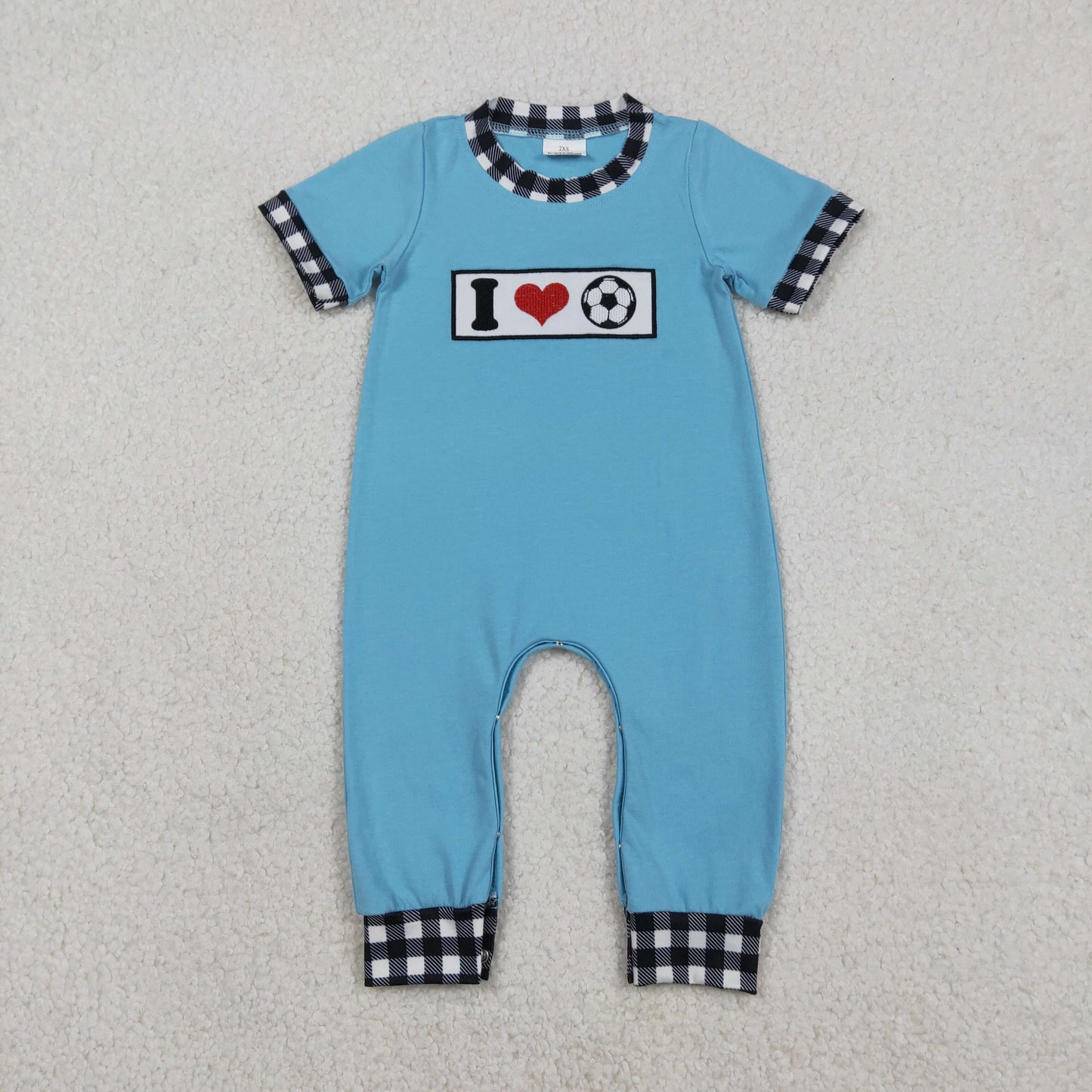 SR3369 Embroidery I Love Footballs Baby Boys Team Footie Romper C12.16
