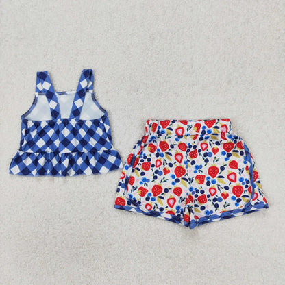 Sibling Baby Girls Summer Straps Button Top Floral Shorts Clothes Sets 6.18