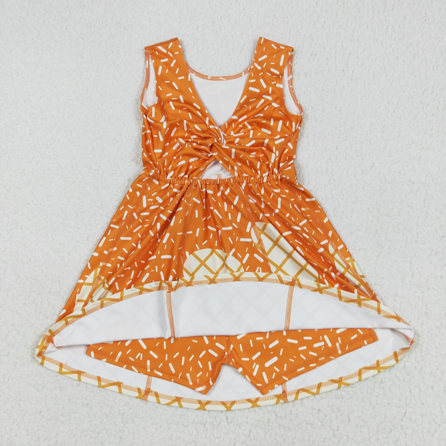 GSD2750 Baby Girls Orange Drip Sleeveless Shorts Team Yoga Active Knee Length Dress 7.28