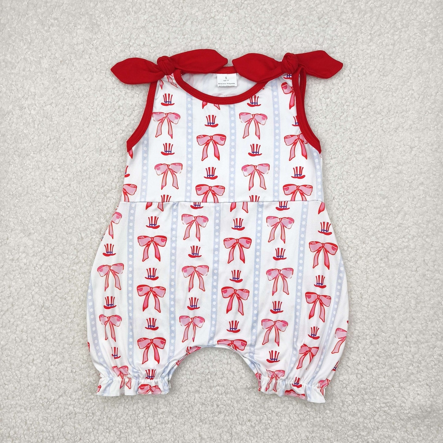SR2765 Baby Infant Girls 4th Of July Bows Hats Romper