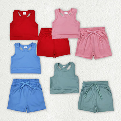 Sibling 4 colors Baby Girls Vest Top Yoga Sports Shorts Outfits 4.15