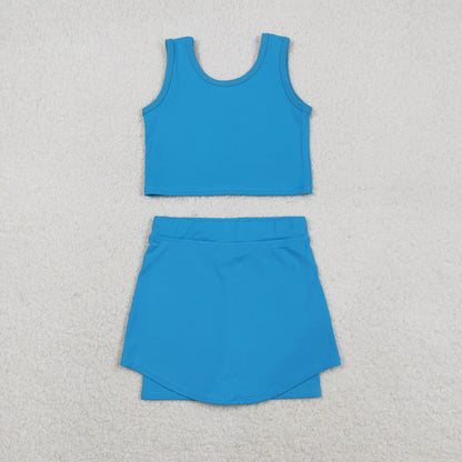 GSD2659 Baby Girls Sleeveless Hot Blue Vest Top Short Skirts Yoga Set C11.21