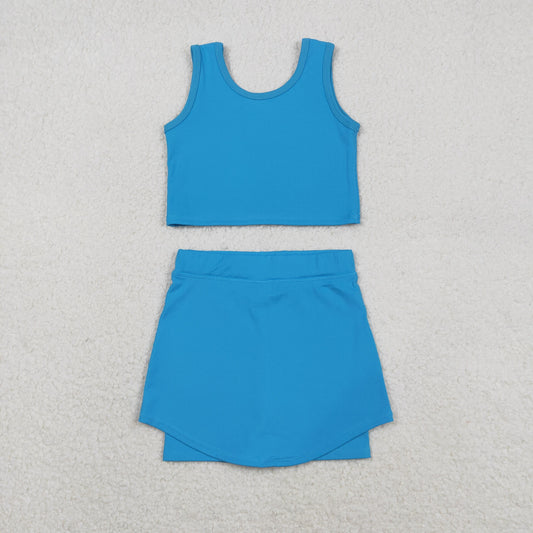 GSD2659 Baby Girls Sleeveless Hot Blue Vest Top Short Skirts Yoga Set C11.21