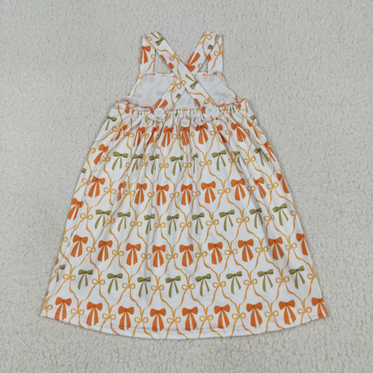 GSD2676 Baby Girls Straps Orange Bows Pockets Knee Length Dress 7.7