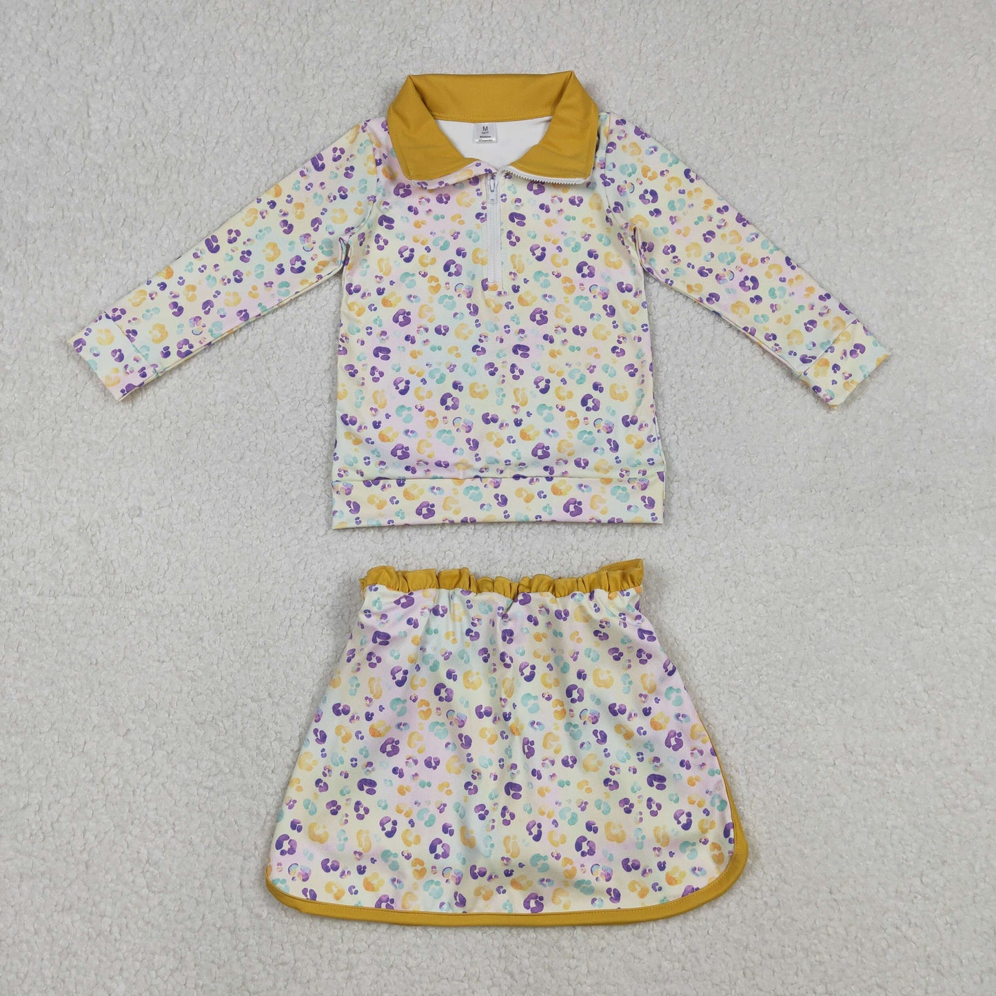 GLD1365 Baby Girls Mardigras Leopard Zipper Pullovers Skirt Shorts Yoga Clothes Set C12.8