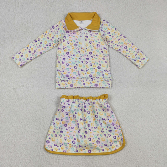 GLD1365 Baby Girls Mardigras Leopard Zipper Pullovers Skirt Shorts Yoga Clothes Set C12.8