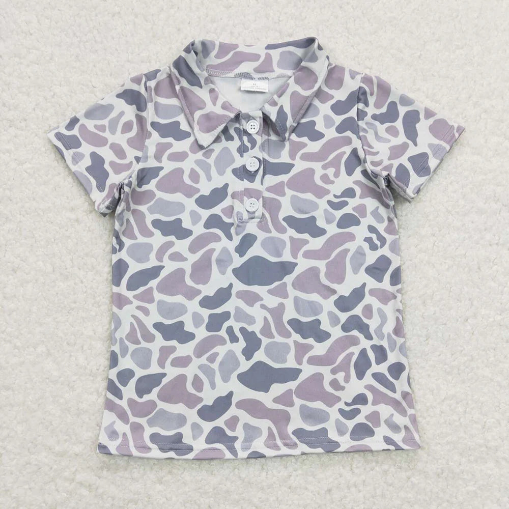 Sibling Baby Boys Gray Camo Short Sleeves Button Pockets Shirts Pullovers Tops 5.20