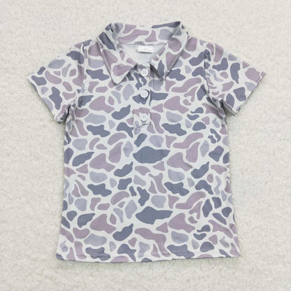 Sibling Baby Boys Gray Camo Short Sleeves Button Pockets Shirts Pullovers Tops 5.20