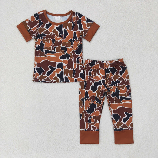 BSPO0439 Bamboo brown camouflage beige short-sleeved pant pajama set