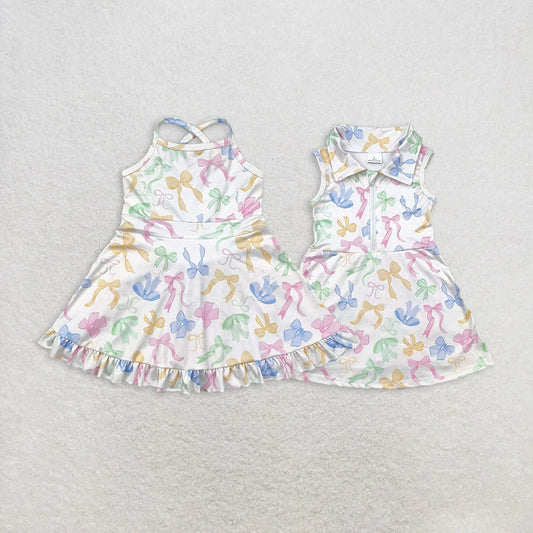 Sibling Baby Girls Colorful Bows Yoga Active Wear Skort Knee Length Dresses 4.26