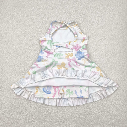 Sibling Baby Girls Strap Bows Floral Camo Print Yoga Activity Wear Ruffle Knee Length Dresses 4.26