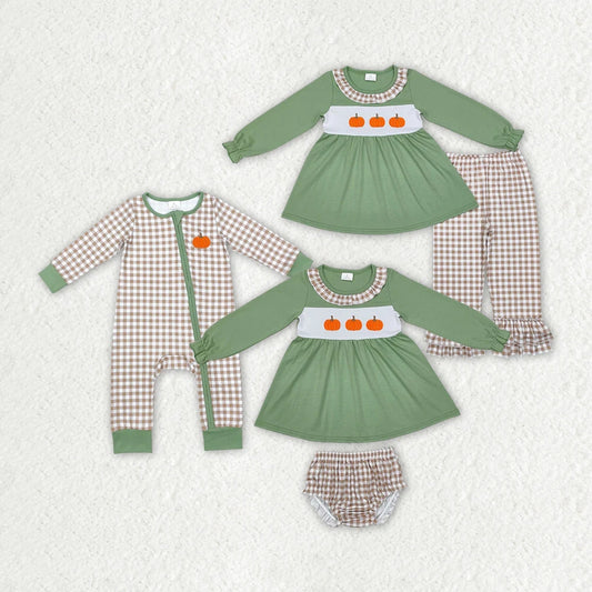 Sibling Girls Boys Pumpkins Rompers Bummie Outfits Clothes Sets