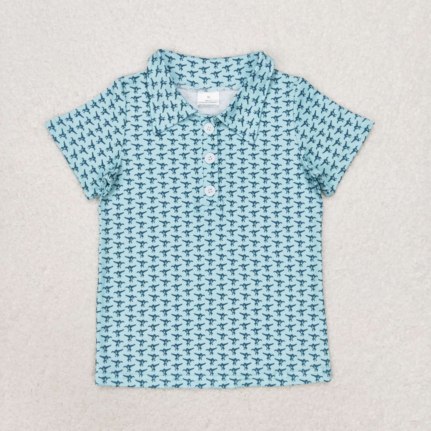 BT0497 Teal button-up short-sleeved top