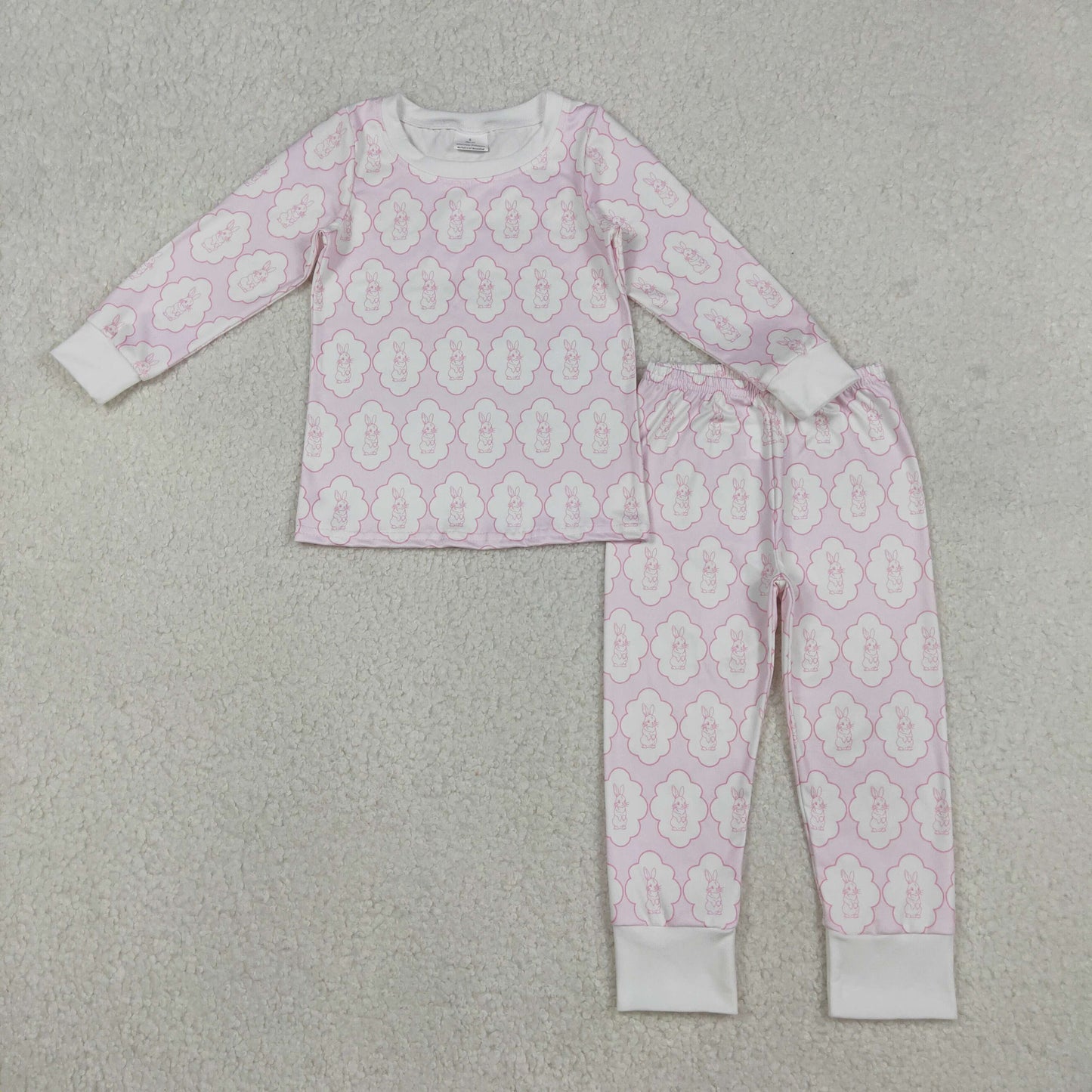 GLP3067 Baby Girls Pink Rabbits Eggs Checked Top Pants Easter Pajamas Set C12.3