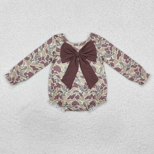 LR2034 Baby Infant Girls Camouflage Bow Long Sleeve Romper