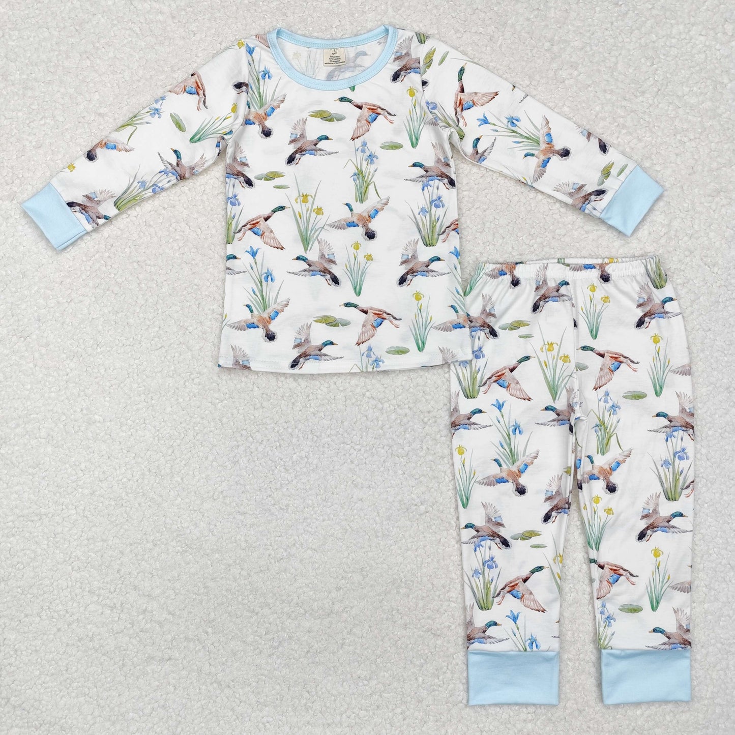 BLP1034 Baby Boys Blue Mallard Ducks Hunting Shirts Pants Bamboo Pajamas Clothes Set