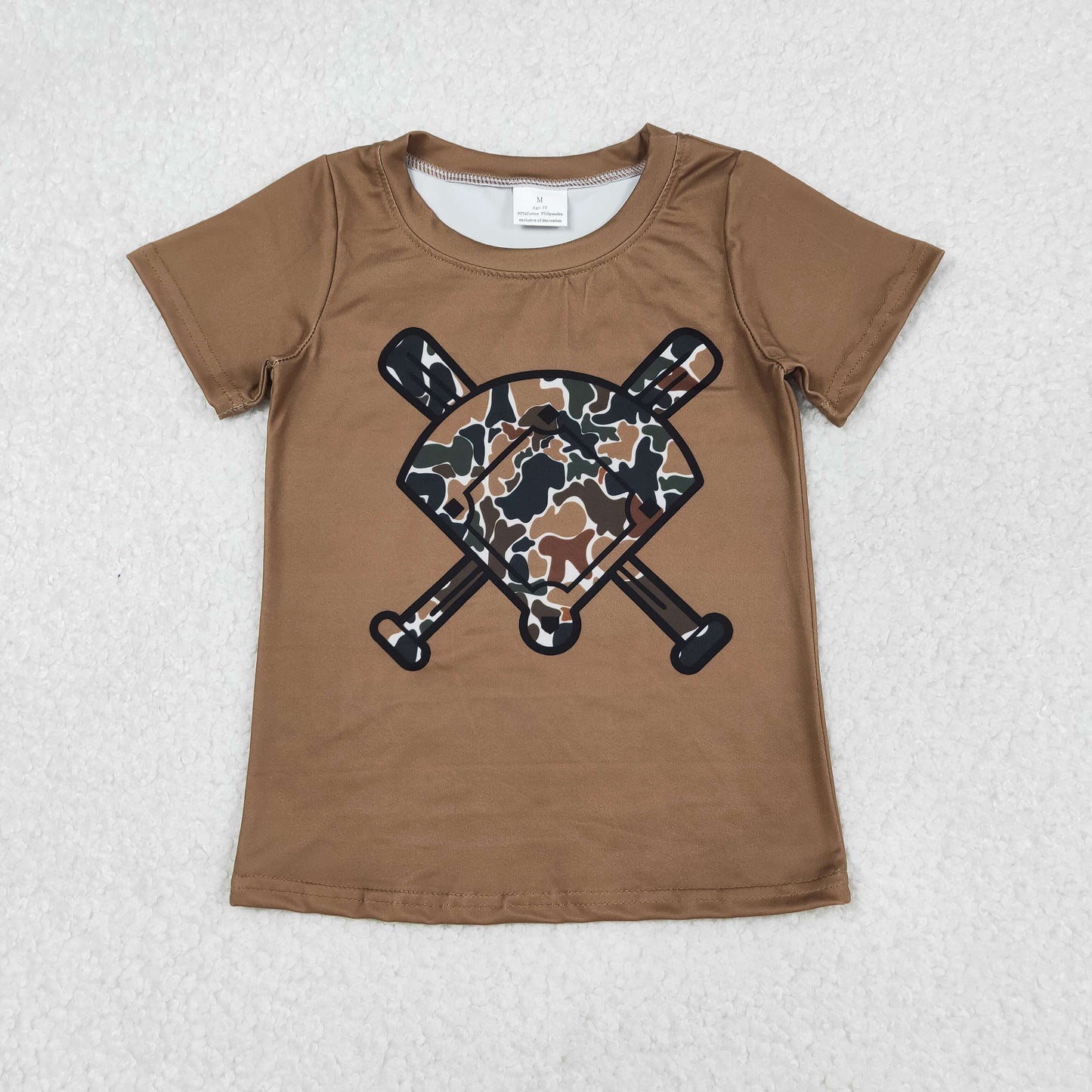 BT1420 Baby Boys Dark Brown Camo Baseballs Short Sleeve Team T-shirts Top C11.26