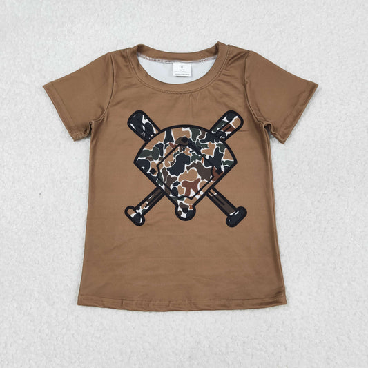 BT1420 Baby Boys Dark Brown Camo Baseballs Short Sleeve Team T-shirts Top C11.26
