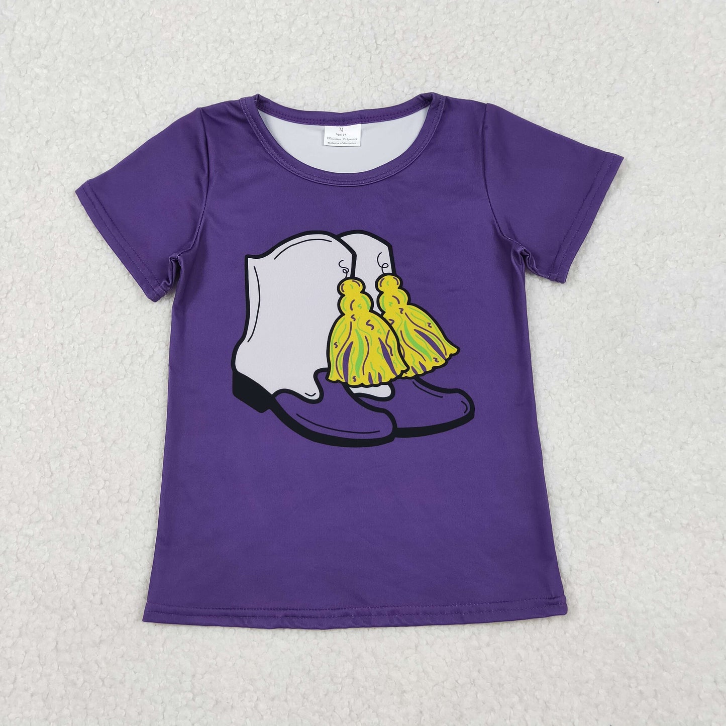 GT1254 Baby Girls Purple Short Sleeve Boots Mardigras Tee Shirts Top C10.30