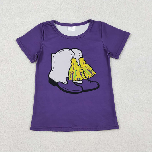 GT1254 Baby Girls Purple Short Sleeve Boots Mardigras Tee Shirts Top C10.30
