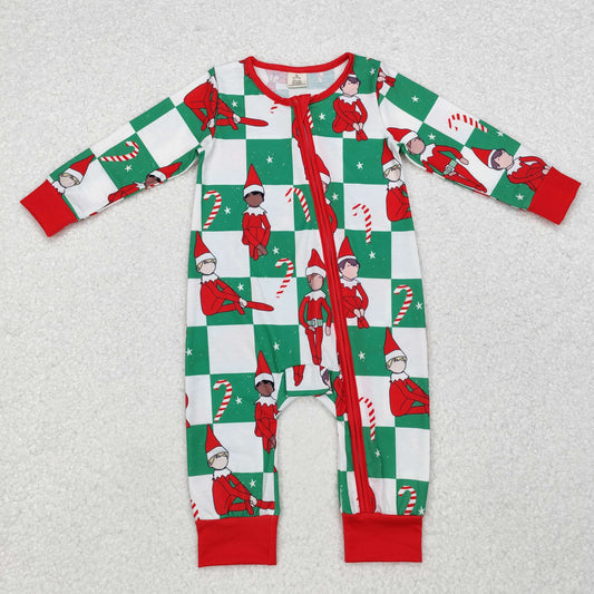 LR1817 Baby Infant Boys Green Christmas Shelf Bamboo Zip Romper