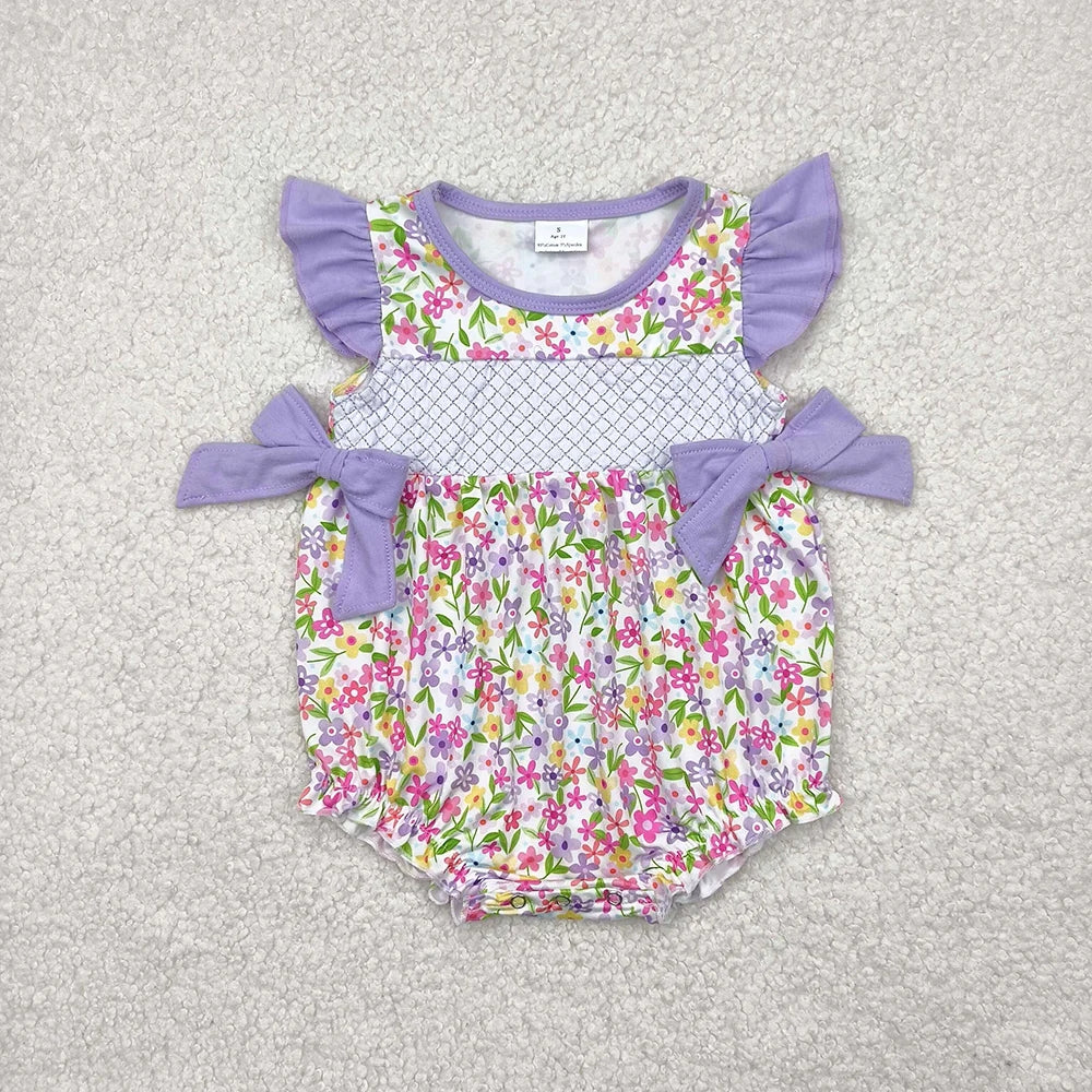 Sibling Embroidery Baby Infant Girls Flutter Sleeves Bows Ruffle Rompers 4.29