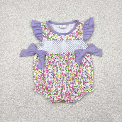Sibling Embroidery Baby Infant Girls Flutter Sleeves Bows Ruffle Rompers 4.29