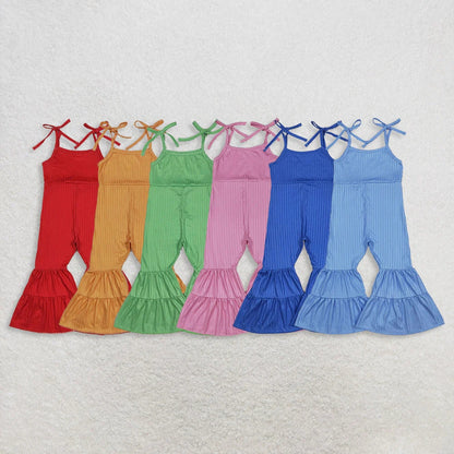 Sibling Baby Girls Colorful Strap Bell Bottom Ribbed Jumpsuits 7.25