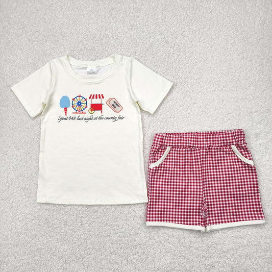 BSSO1468 Baby Boys Ice Cream Store Top Red Plaid Pockets Short Set 4.18