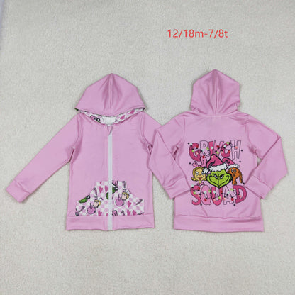 GT1142 Baby Girls Pink Christmas Green Faces Pocket Zipper Hoodies C10.31