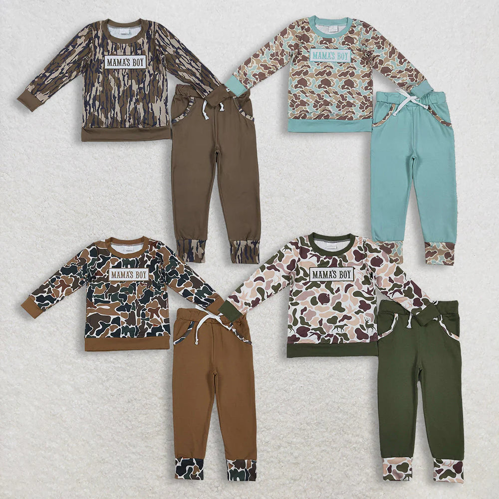 Sibling Baby Boys Embroidery Mama's Boy Camo Top Pockets Pants Clothes Sets C11.18
