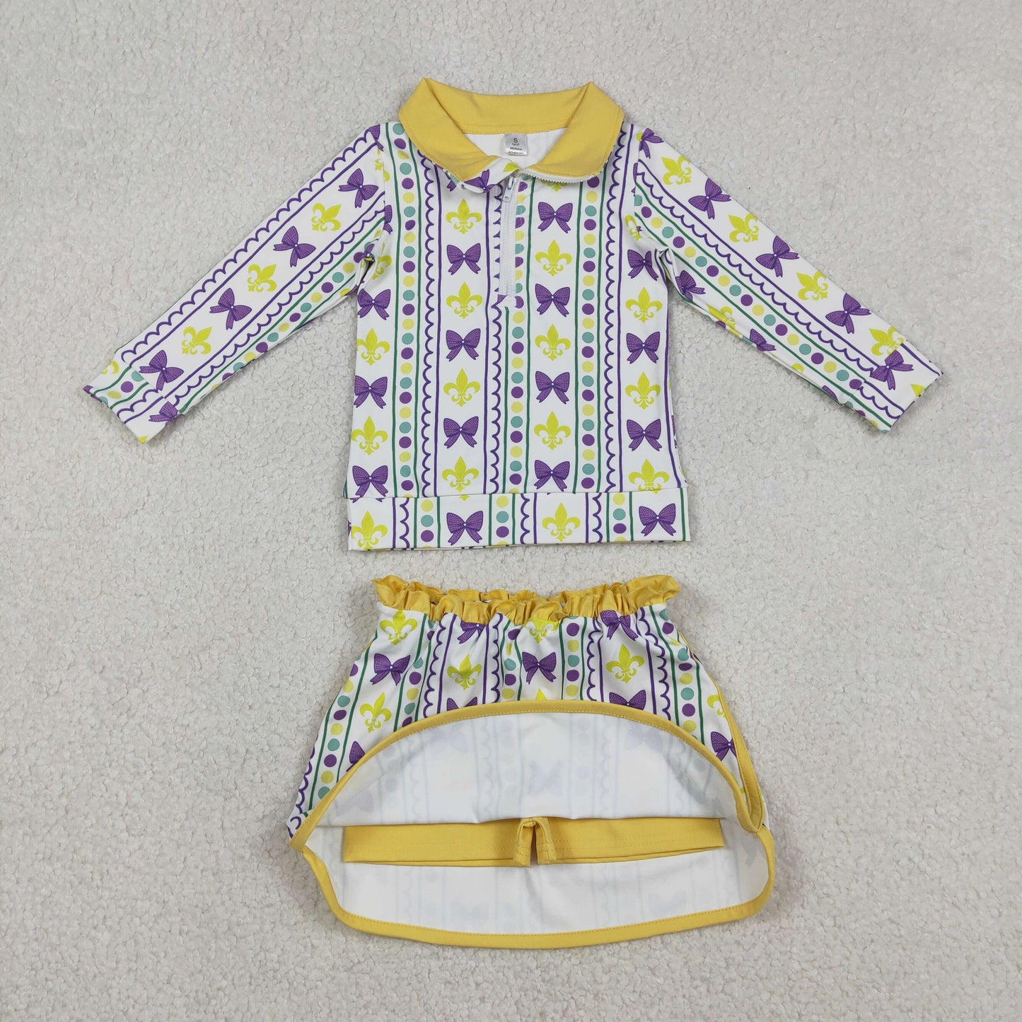 GLD1363 Baby Girls Mardigras Anchors Bows Stripe Zipper Pullovers Skirt Shorts Yoga Clothes Set C12.13