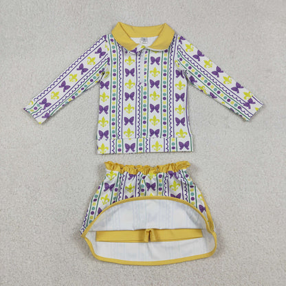 GLD1363 Baby Girls Mardigras Anchors Bows Stripe Zipper Pullovers Skirt Shorts Yoga Clothes Set C12.13