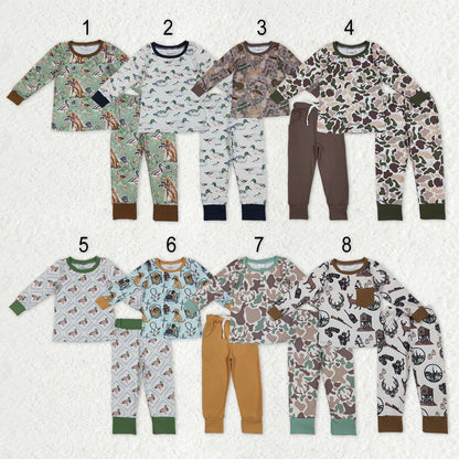 Sibling Baby Boys Southern Camo Ducks Dogs Deer Top Pants Hunting Pajamas Clothes Sets C12.6