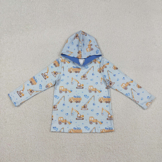 BT1509 Baby Boys Blue Hearts Excavators Valentines Hoodies Top C12.9