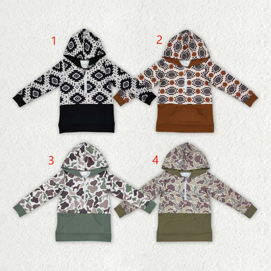 Sibling Baby Boys Western Camo Hooded Zip Pullovers Tops