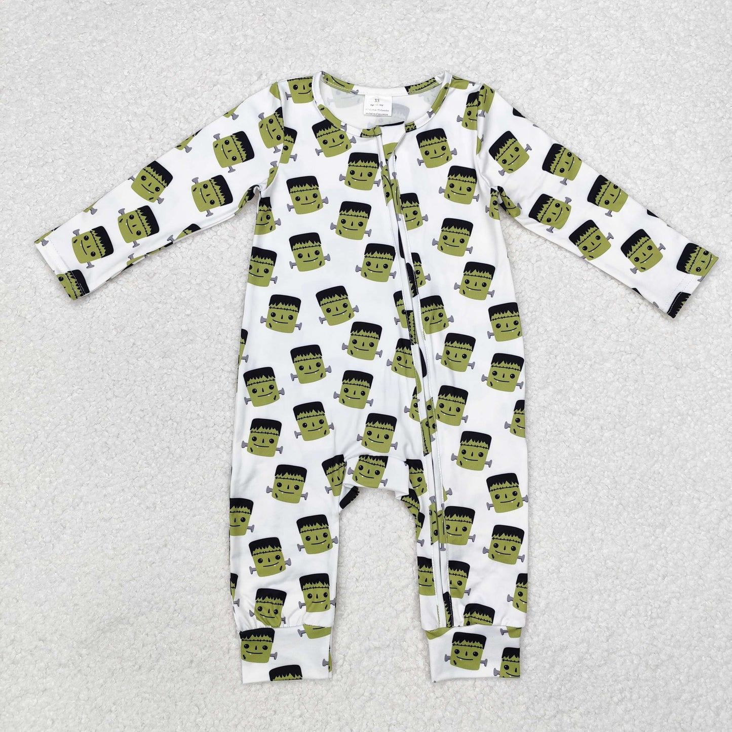 LR1471 Baby Infant Boys Green Monster Halloween Zip Romper