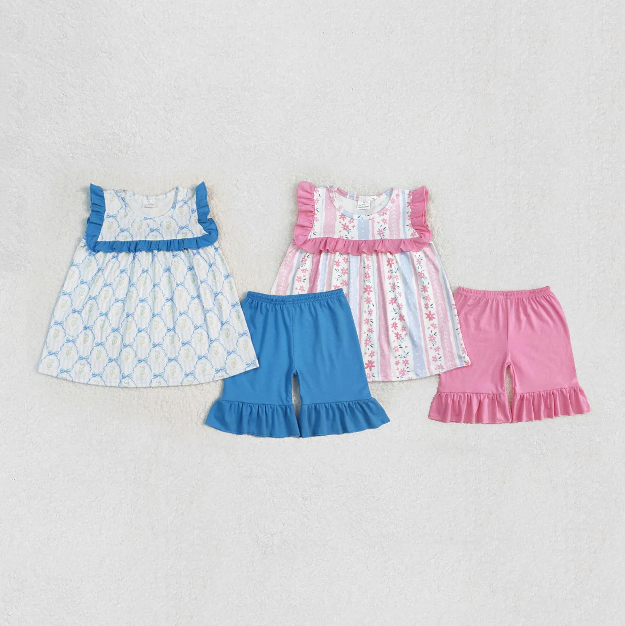 Sibling Baby Girls Bows Flowers Tunic Ruffle Shorts Sets 5.1