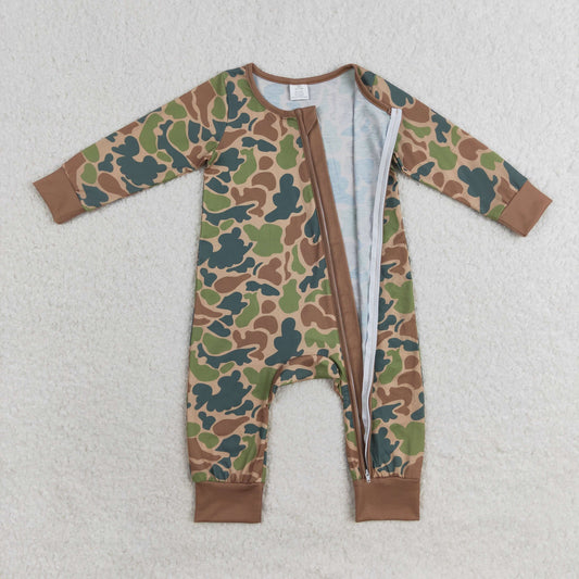 LR1203 Bamboo brown green camouflage zipper long-sleeved onesie