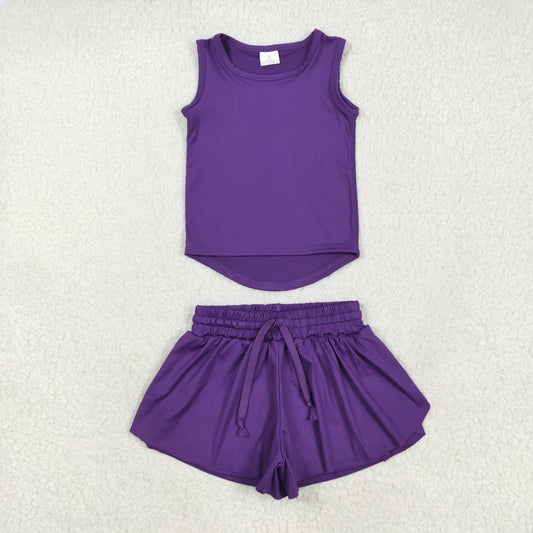 GT0996+SS0602 Baby Girls Purple Sleeveless Top Skort Yoga Set  5.17