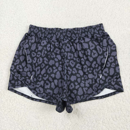 SS0471 Adult Women Black Leopard Yoga Summer Shorts 5.15