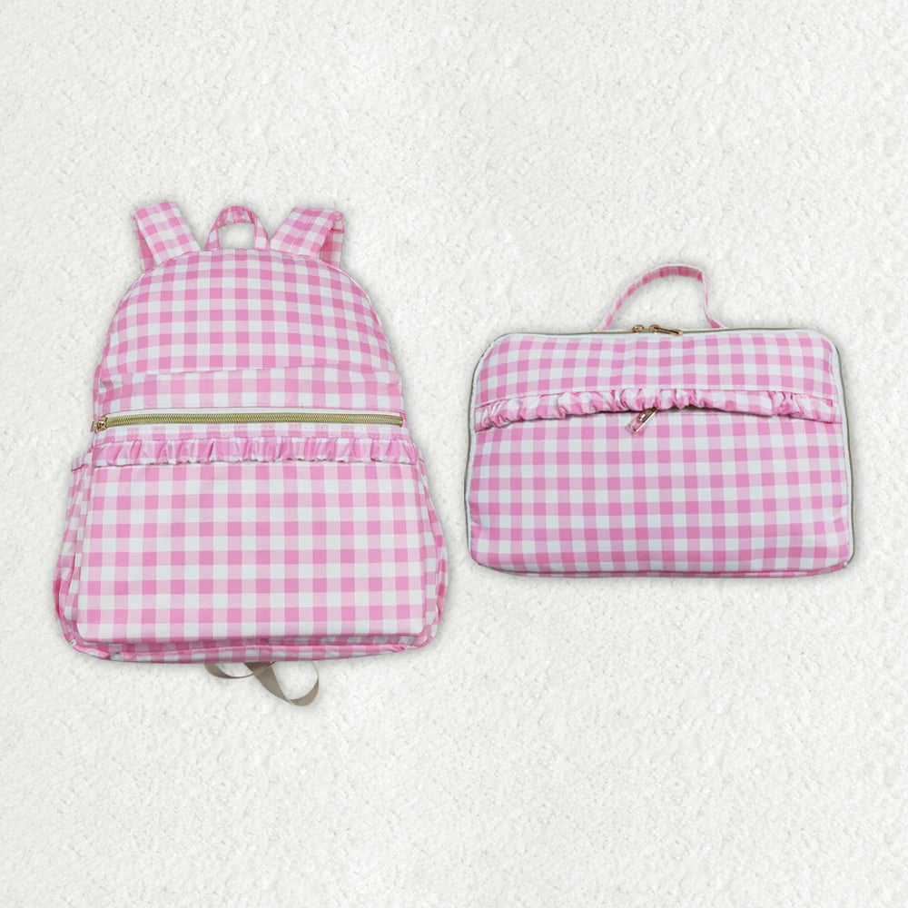 Baby Girls Back To School Pink Checkered Back Bags Lunch Boxes