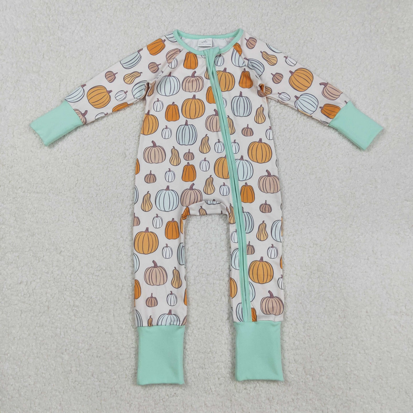 LR2565 Baby Boys Colorful Pumpkins Plaid Fall Zipper Footie Romper C8.29