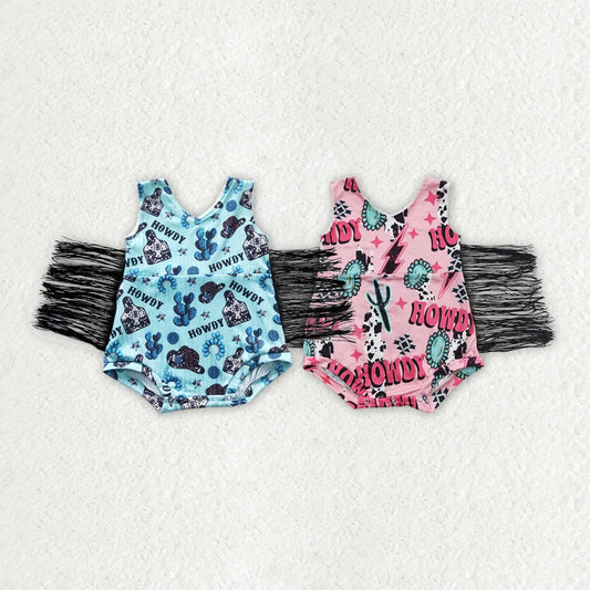Sibling Baby Girls Western Tassel Rompers 4.15