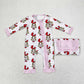 LR1001 Bamboo Girls Pink striped lace zipper long sleeve onesie