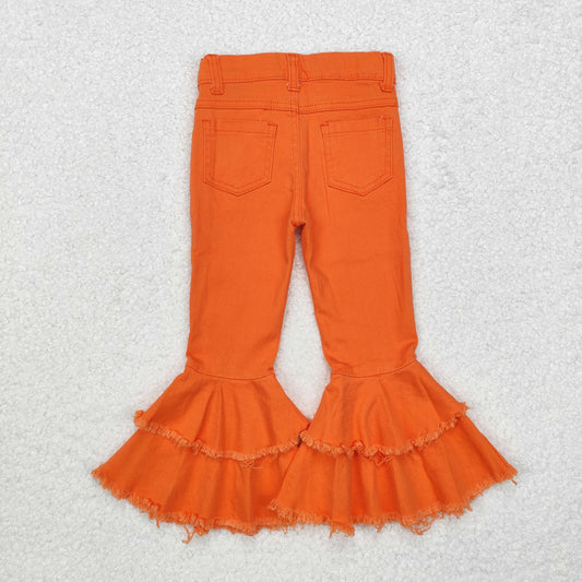 E1-11 Girls Orange bleached denim pants Jeans