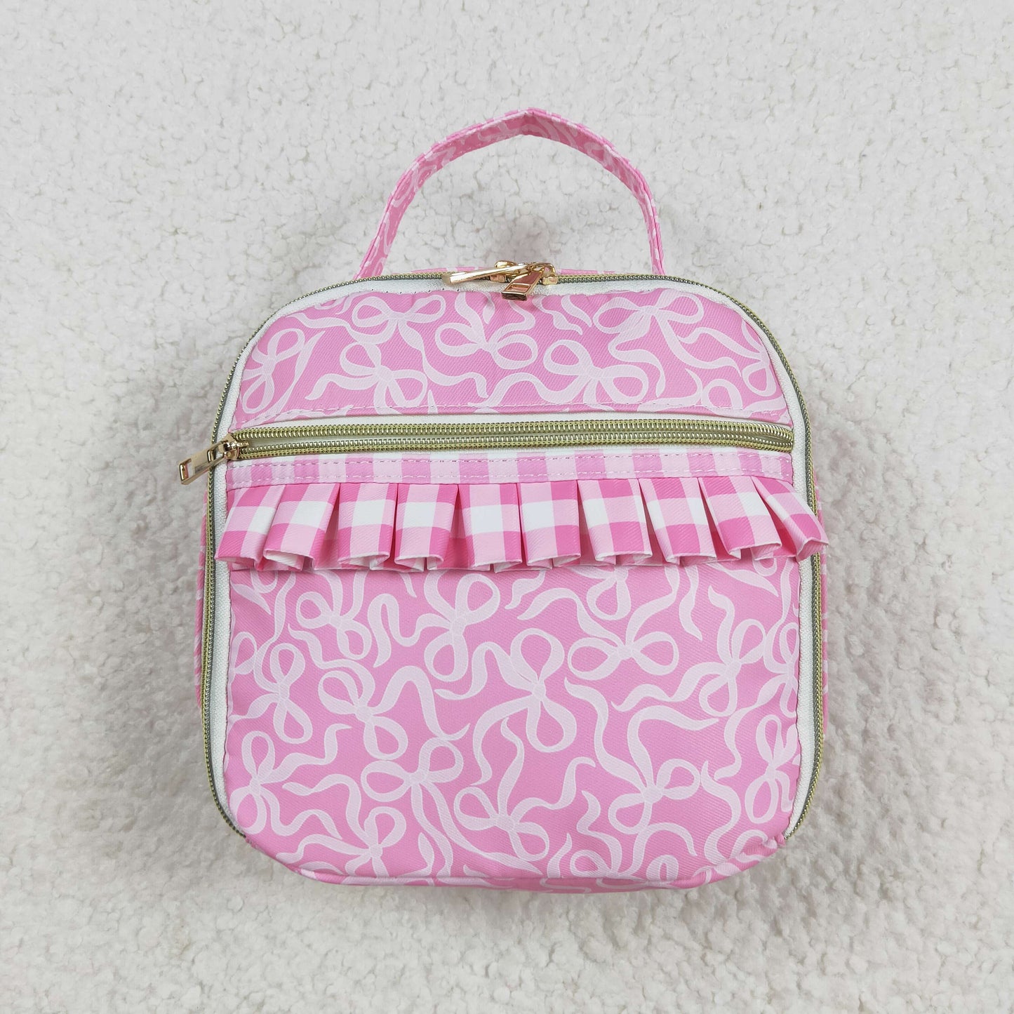 BA0310 Baby Girls Pink Bows Plaid Ruffle School Bags Lunch Boxes 8.4