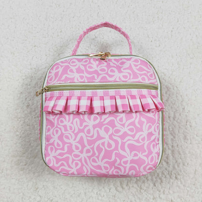BA0310 Baby Girls Pink Bows Plaid Ruffle School Bags Lunch Boxes 8.4