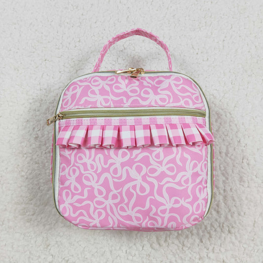 BA0310 Baby Girls Pink Bows Plaid Ruffle School Bags Lunch Boxes 8.4