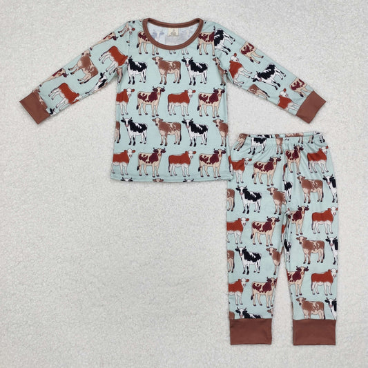 BLP0829 Baby Boys Western Cows Farm Top Pants Bamboo Pajamas Clothes Set